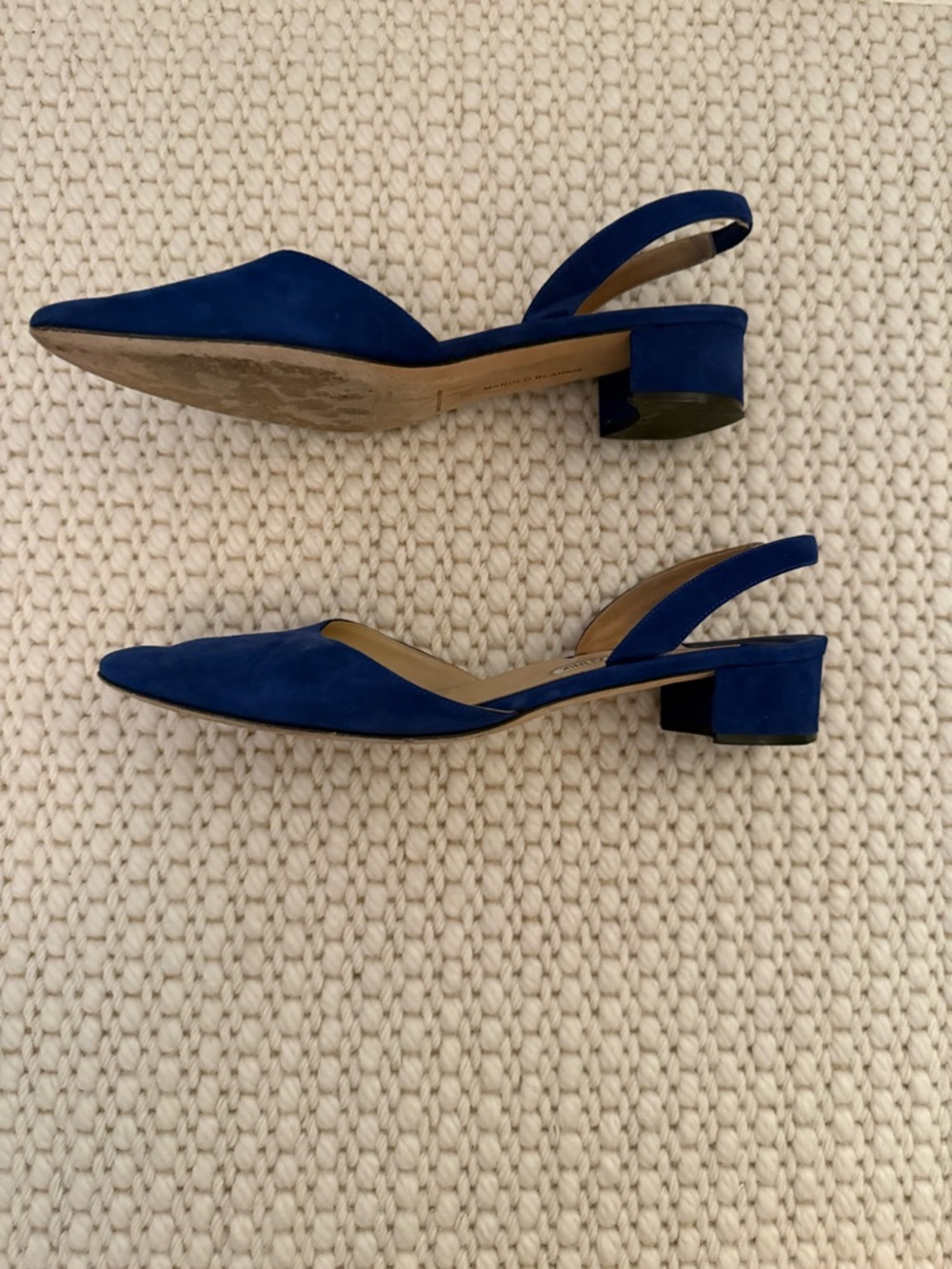 Manolo Blahnik Aspro Suede Slingback Pump, Blue, Sz 37.5 - Picture 5 of 7